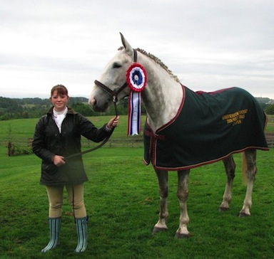 Champ with Cooler on Horse - crop to remove chairs please...